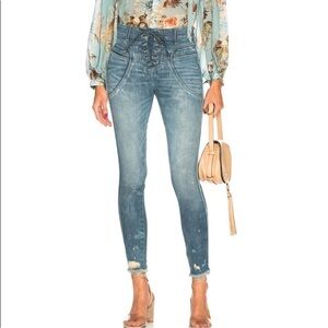 ICONS Valhalla Lace Up Skinny Distressed Raw Hem Ankle Jeans Size 27 Used